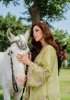PISTACIA wearing this luxury dress from ELAF LUXURY LAWN 2025 VOL 2